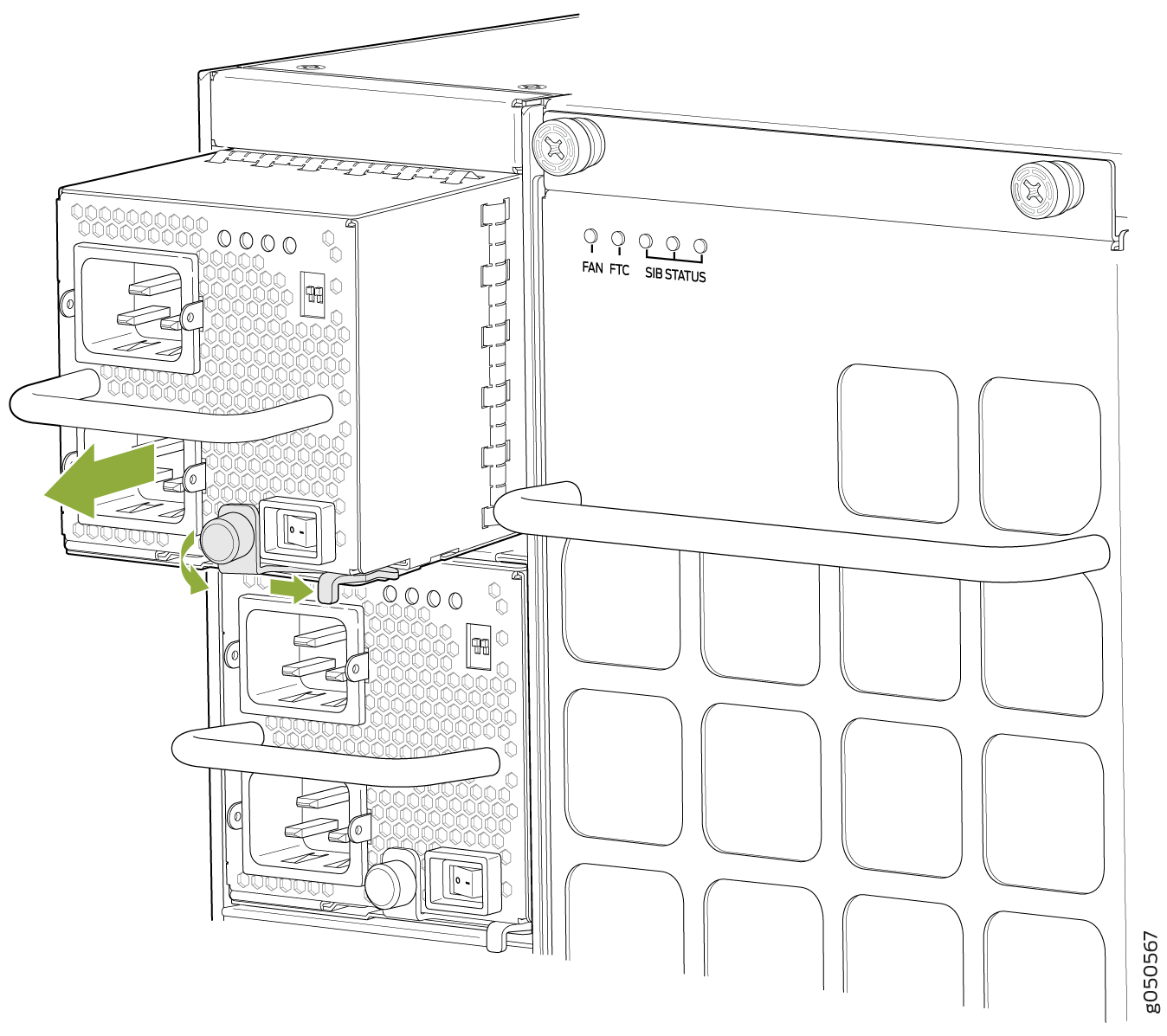 Removing a QFX10000-PWR-AC Power Supply from a QFX10008