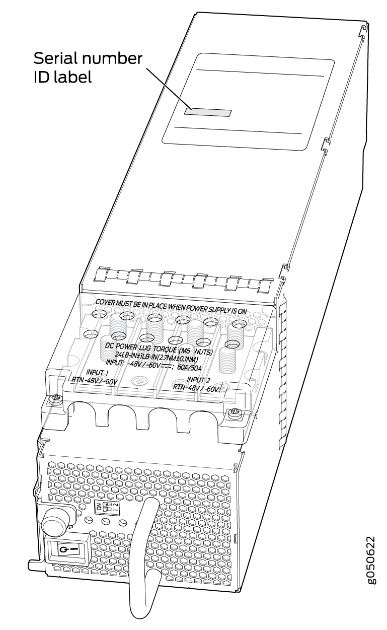 QFX10000 PWR-DC Power Supply Serial Number Location