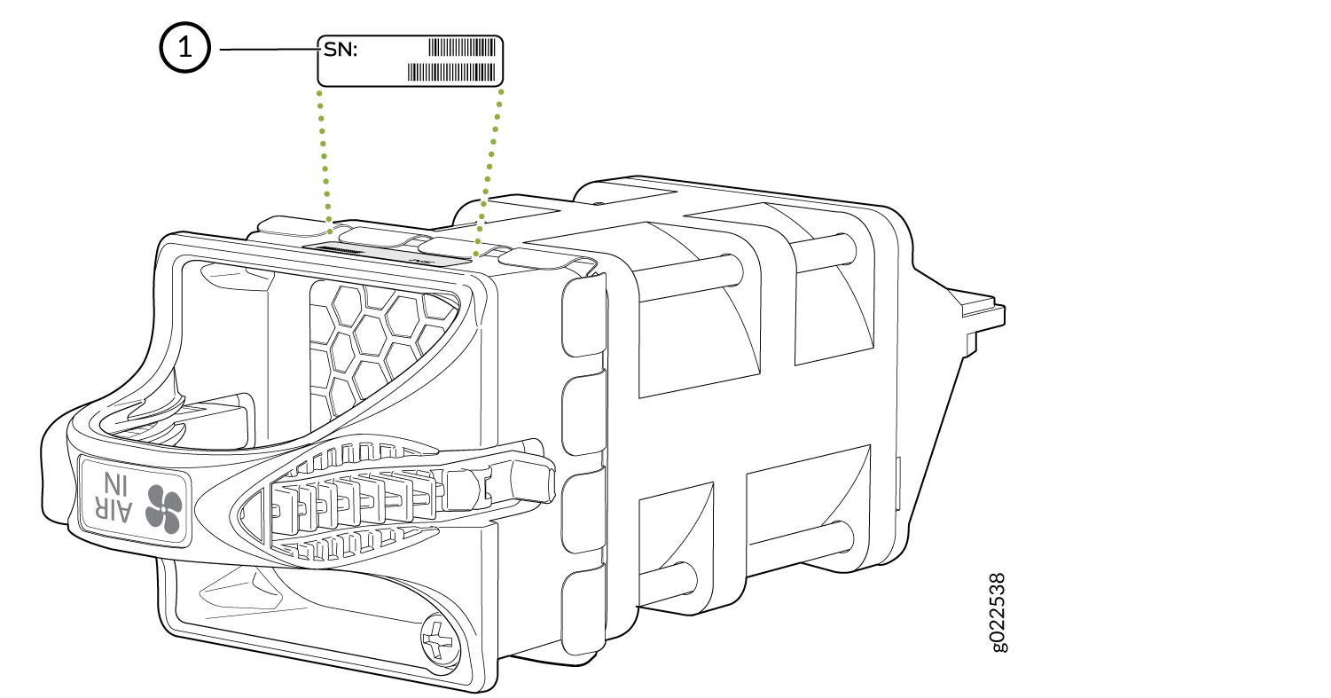 Location of the Serial Number ID Label on the Fan Module for QFX5120-48Y Switches