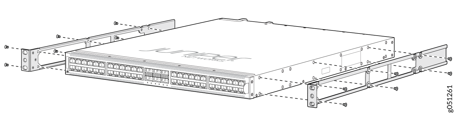 Attach the Flush Mounting Brackets to a QFX5120-48T Switch Chassis