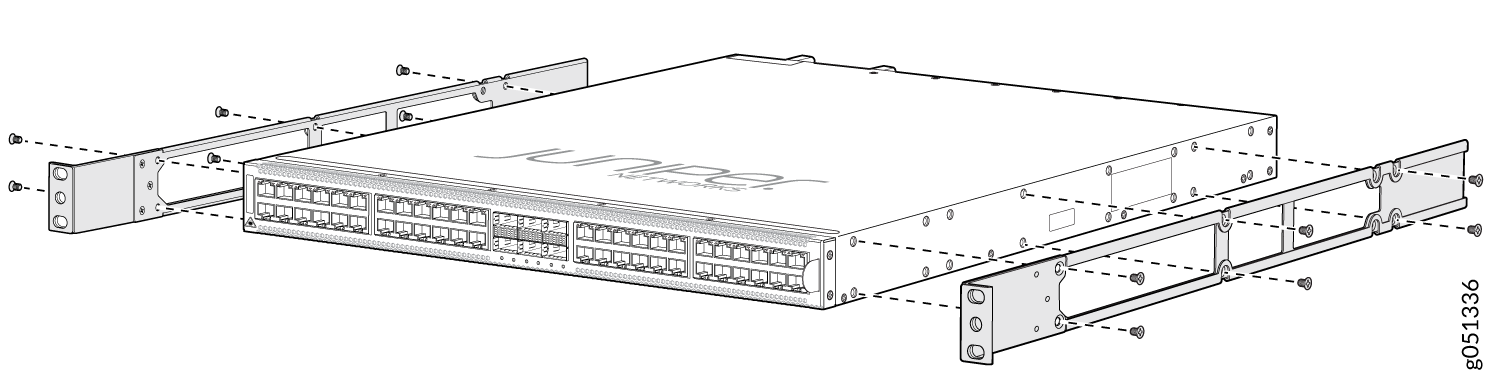 Attach the Recessed Mounting Bracket Assembly to the QFX5120-48T Switch Chassis