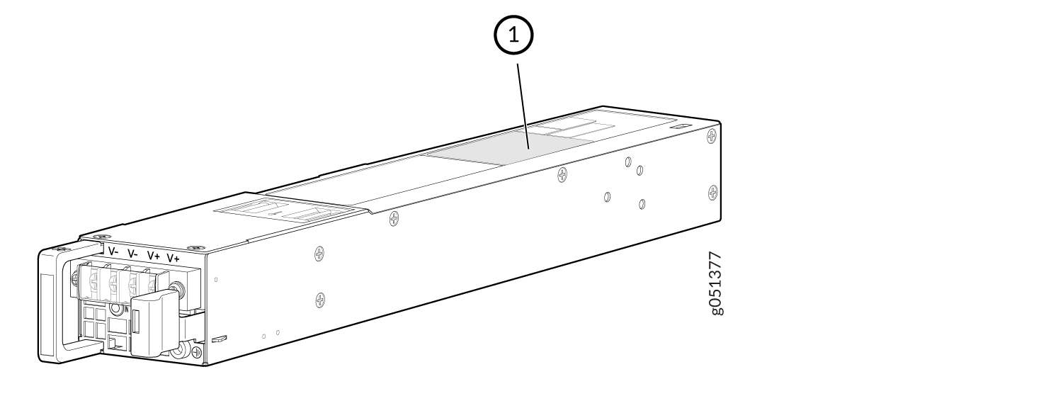 Location of the Serial Number ID Label on the DC Power Supply for QFX5120-48YM Switches