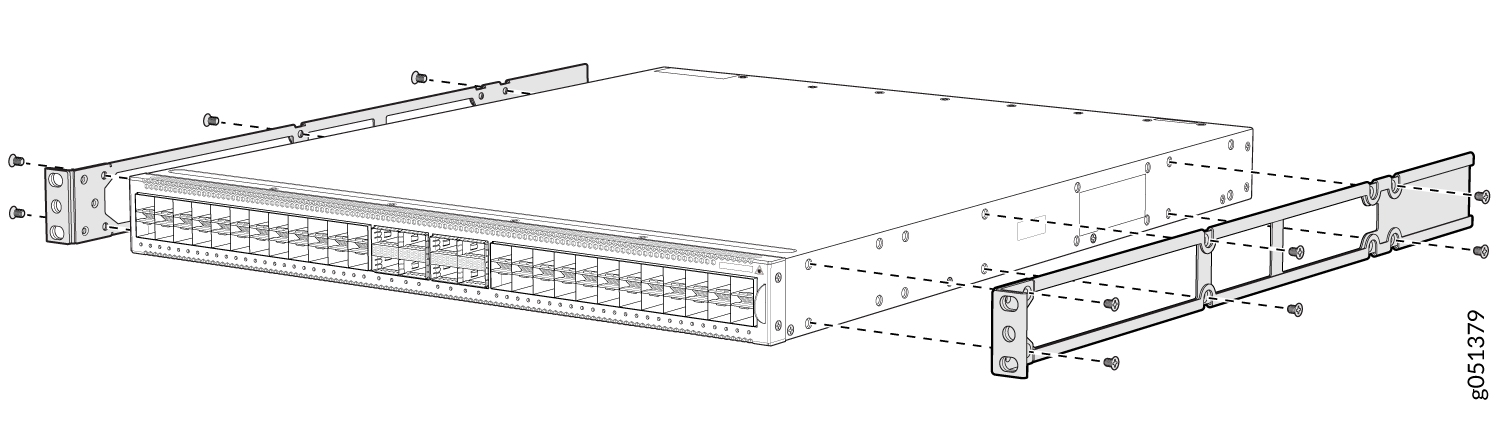 Attach the Flush Mounting Brackets to a QFX5120-48YM Switch Chassis
