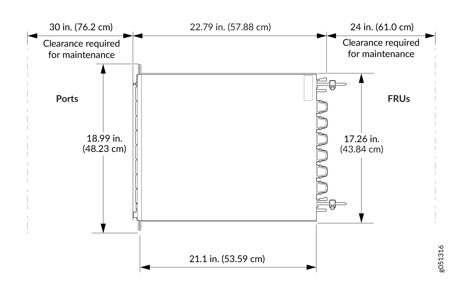 Clearance Requirements for Airflow and Hardware Maintenance for a QFX5130-32CD