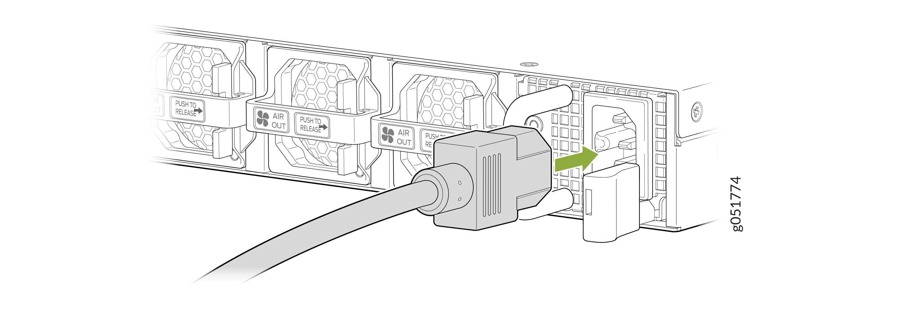 Connect power cord to the QFX5140 AC PSU