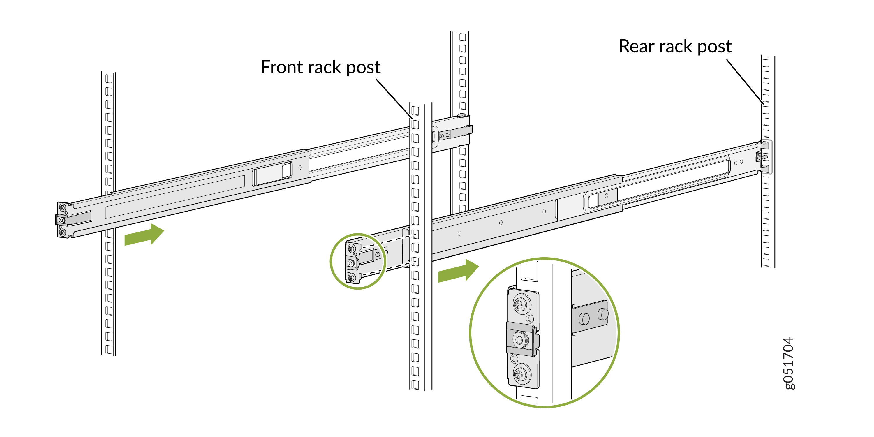 Attach the Front Mounting Rails to the Rack Posts