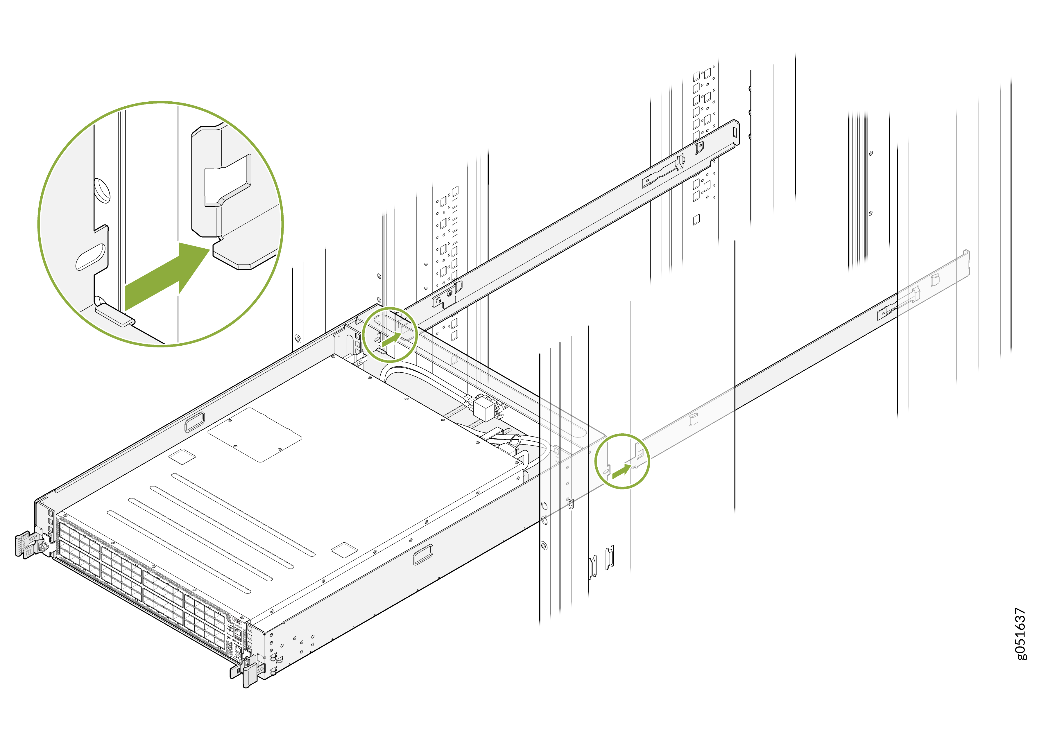 Align the Switch-Tray Assembly with the Rails