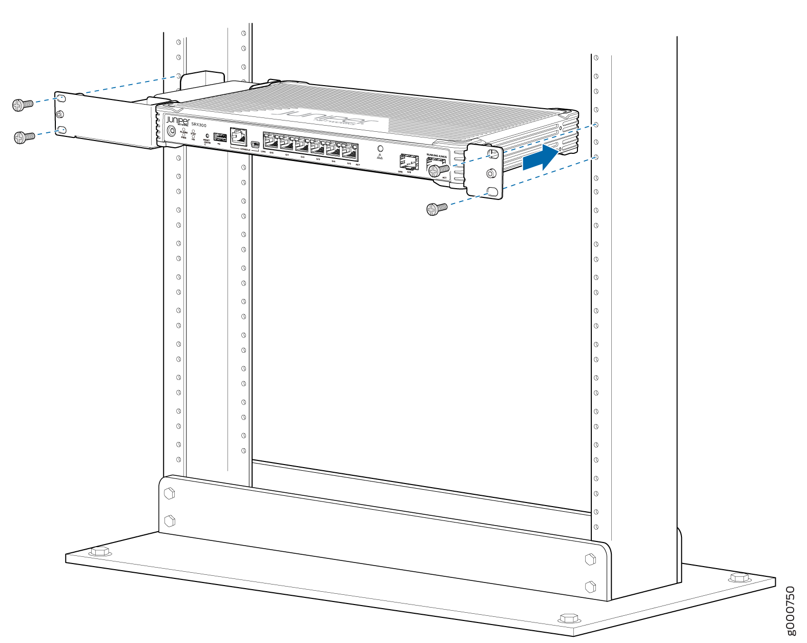 SRX300 Firewall Rack Installation — Positioning the SRX300 Firewall in a Rack
