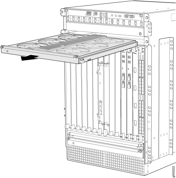 Removing an Upper Fan Tray (Standard-Capacity Shown, High-Capacity Similar)