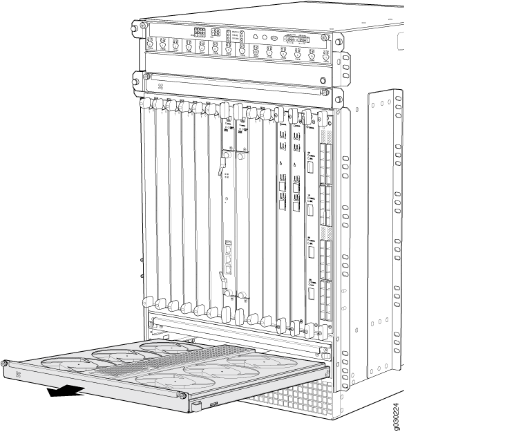 Removing the Bottom Fan Tray (Standard-Capacity Shown, High-Capacity Similar)