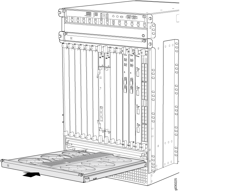 Installing the Bottom Fan Tray (Standard-Capacity Shown, High-Capacity Similar)