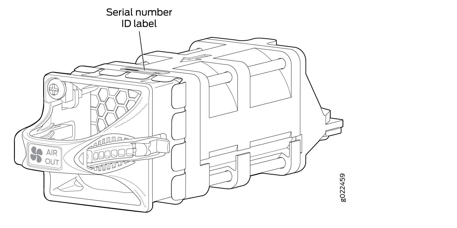 Location of the Serial Number ID Label on the Fan Module Used in an EX4300-48MP and EX4300-48MP-S Switches