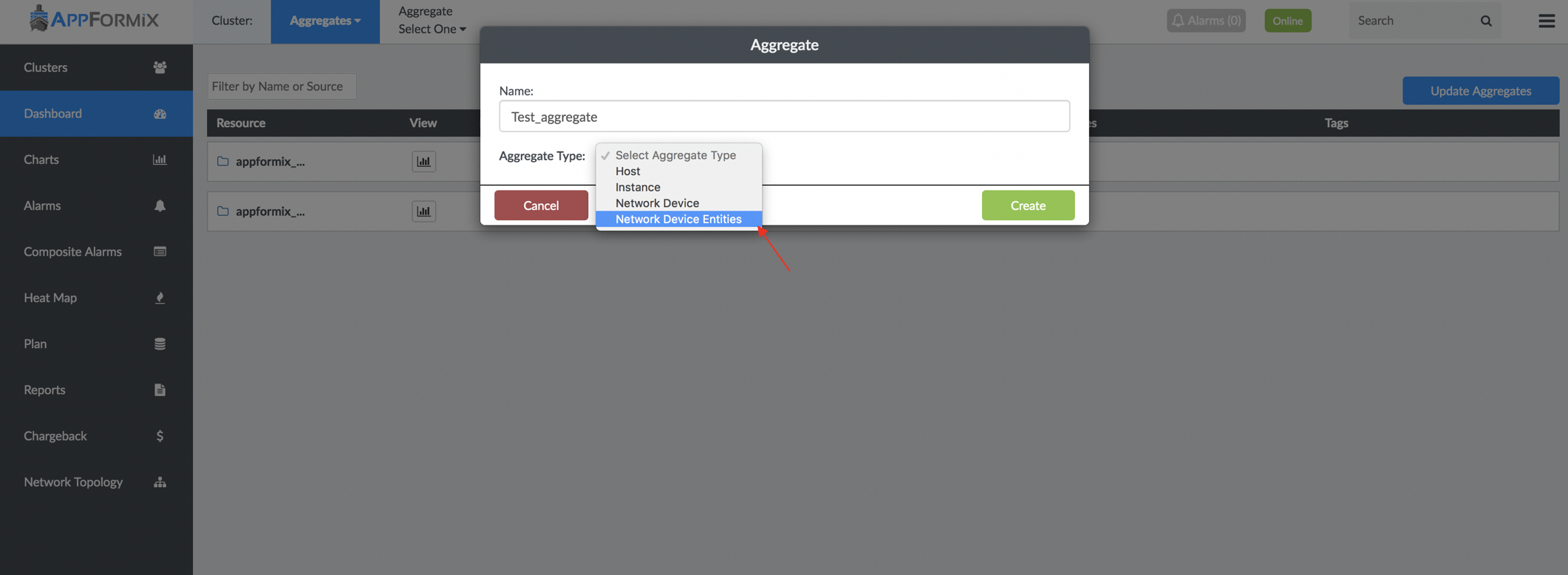 Select Aggregate Type from Dashboard