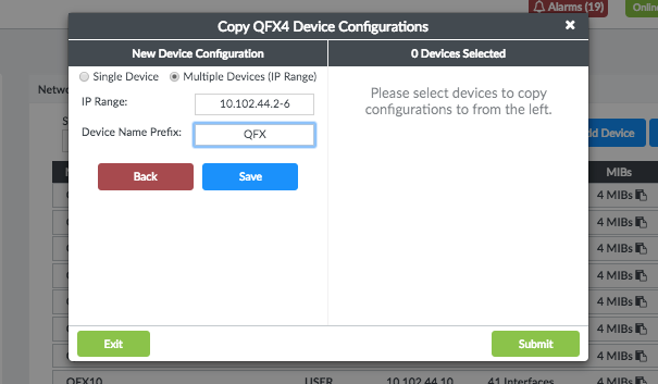 Copying a Device Configuration to a Single Device or Range of IP Addresses