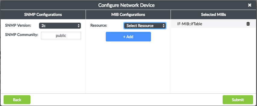 Add Selected Resource for Network Device MIB Configurations