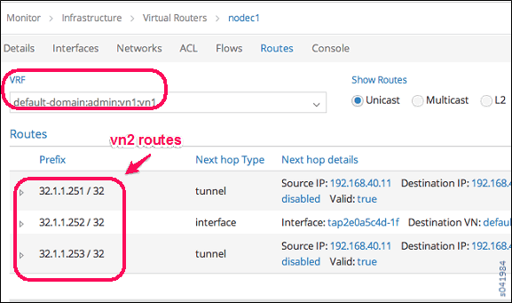 Virtual Network Route Information Window