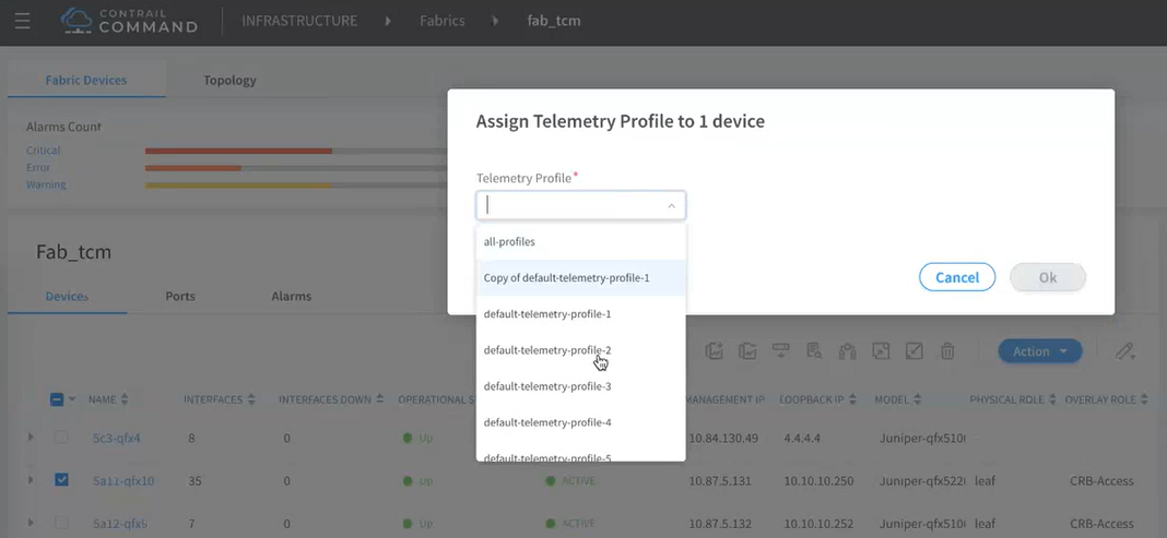 Assign Telemetry Profile from Fabric Overview Page