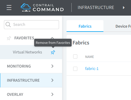Contrail Command Favorites Function–Remove Page In-line