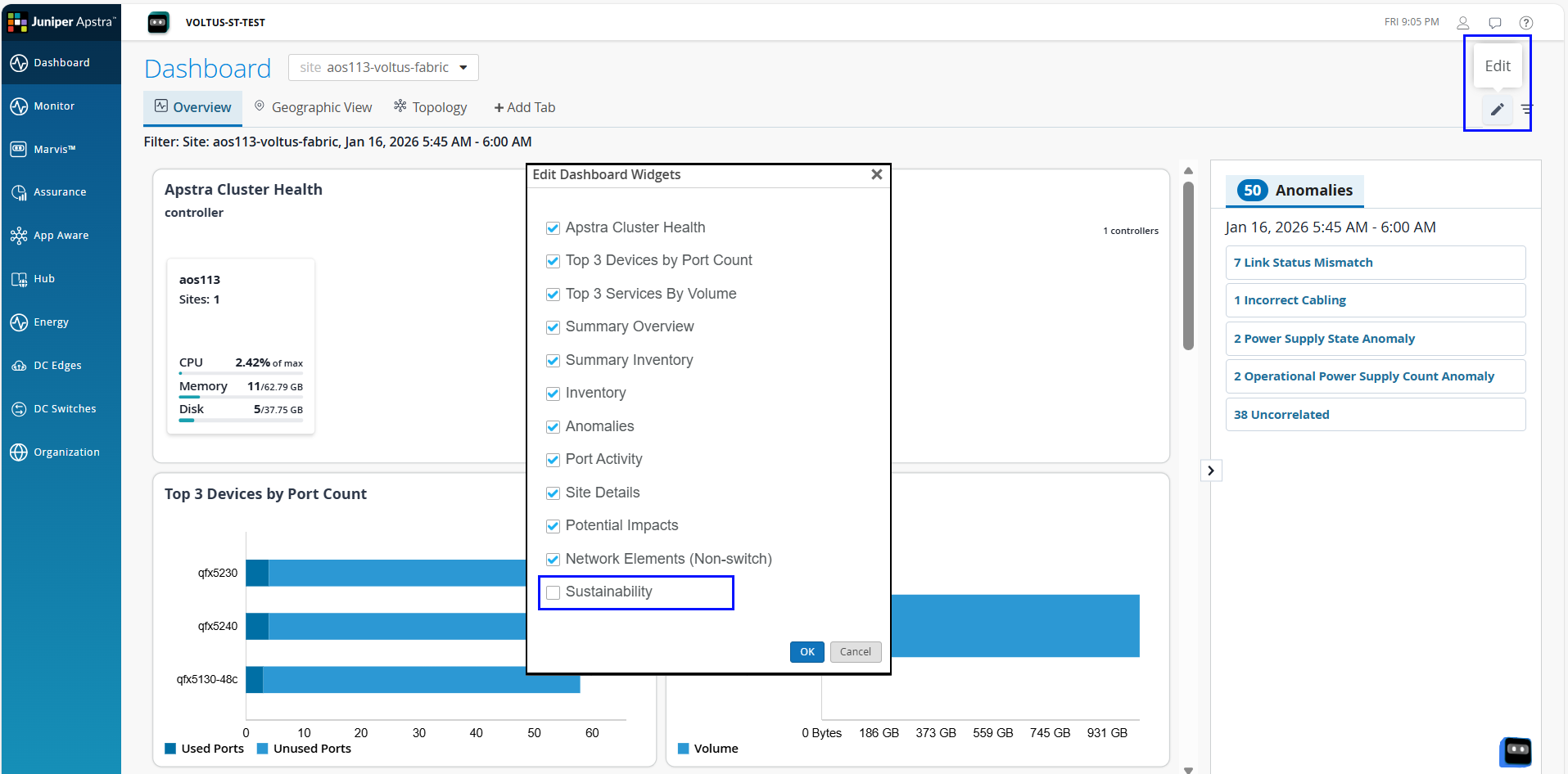 You can select the widgets to be displayed on the dashboard from the Edit Dashboard Widgets page.