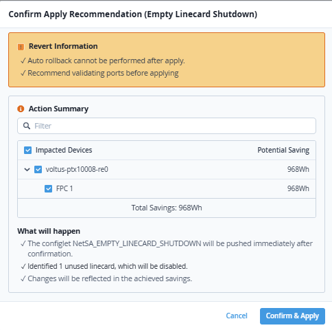 Confirm Apply Recommendation window