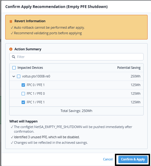 Confirm Apply Recommendation window