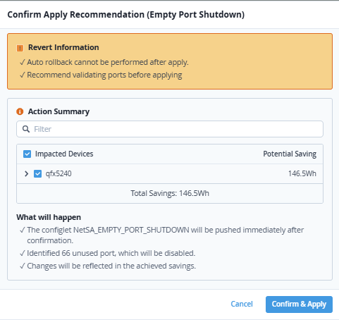 Confirm Apply Recommendation window