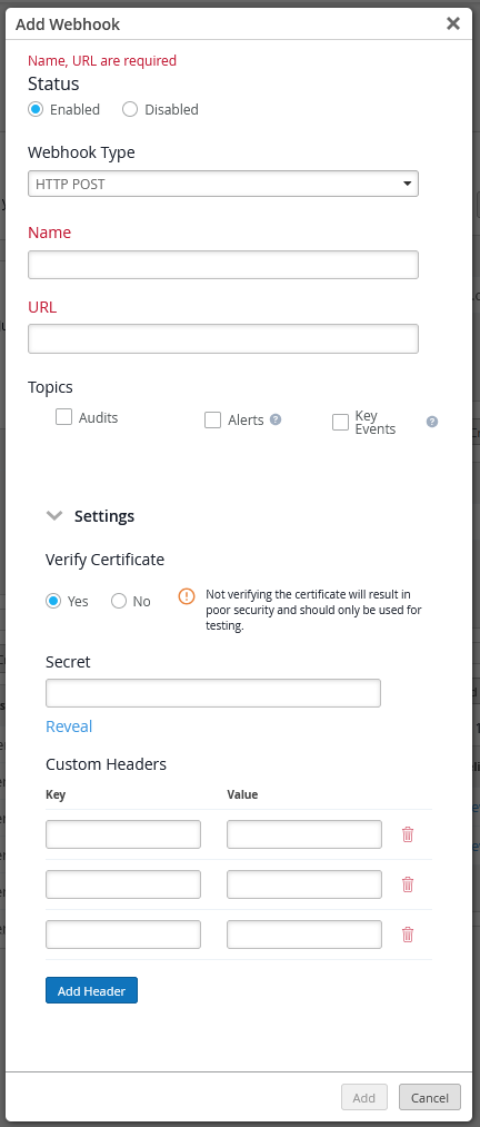 Add Webhook settings on Data Center Assurance.