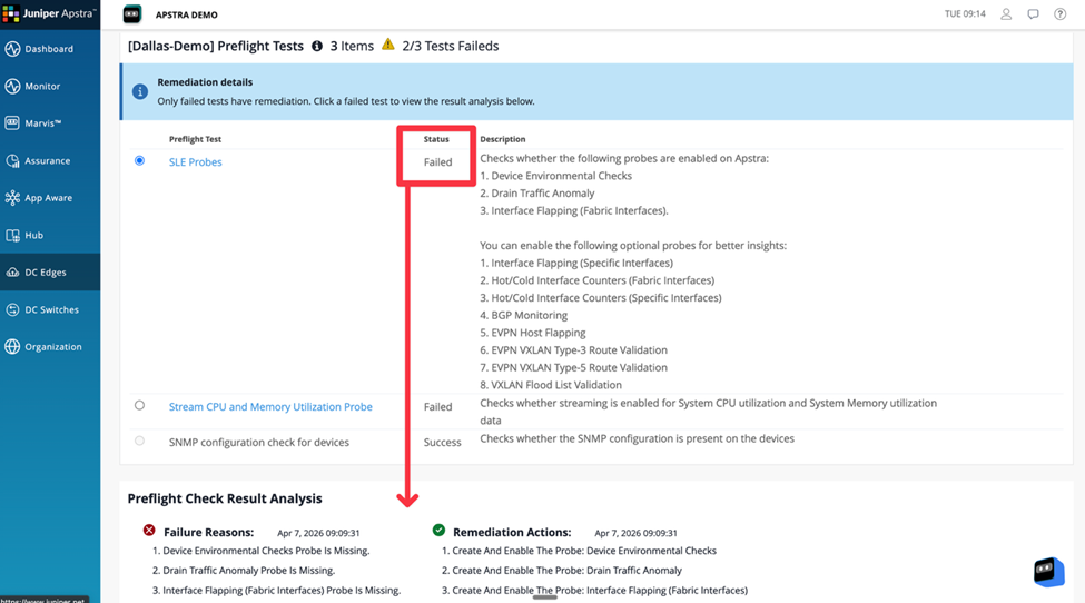 Preflight Check Review | Juniper Data Center Assurance | Juniper Networks