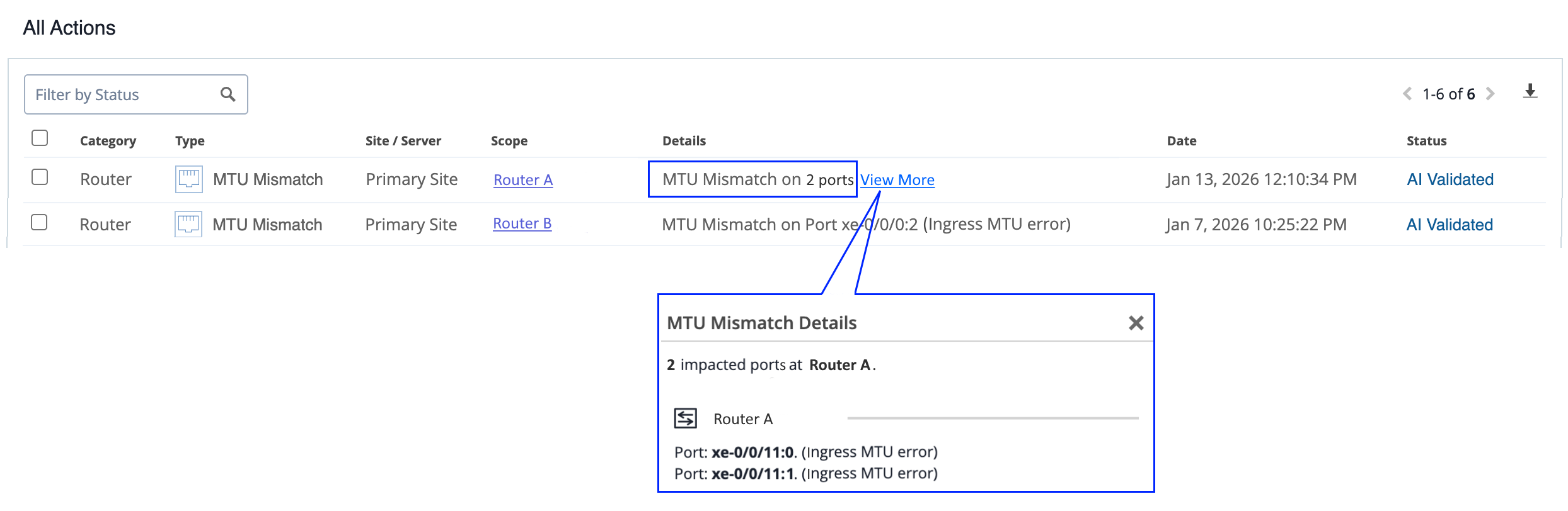 Marvis Actions: MTU Mismatch on Multiple Ports