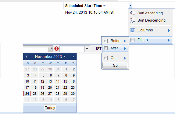 Typical Submenu for a Date Column