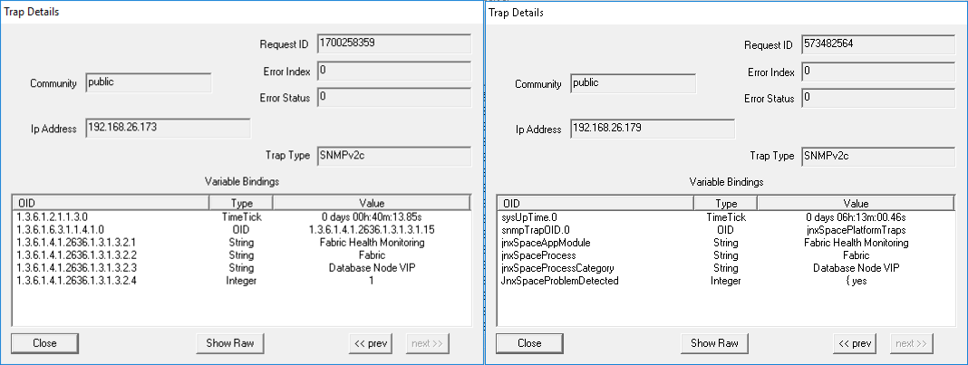 Trap Details When VIP Bind Issue Is Detected In Database Node(s)