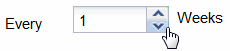 Set recurring interval: Every 1 week, cursor pointing to decrease value.