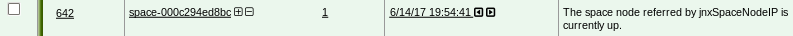 Unchecked checkbox, ID 642, Node space-000c294ed8bc, Status 1, Timestamp 6/14/17 19:54:41, Node is up.