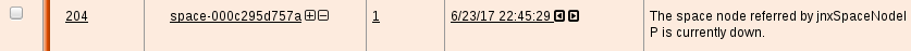 Log entry: Status code 204, space node space-000c29sd757a down as of 6/23/17 22:45:29.