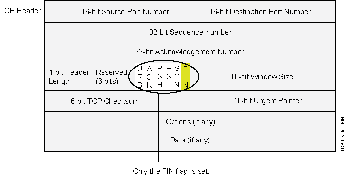 TCP Header with FIN Flag Set