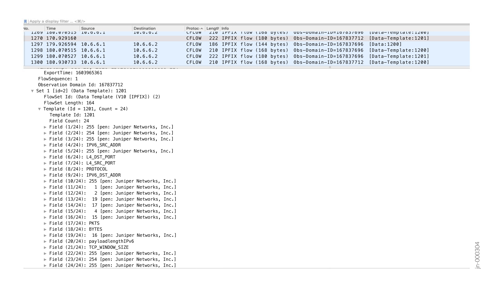 Sample FBT IPFIX Data Template