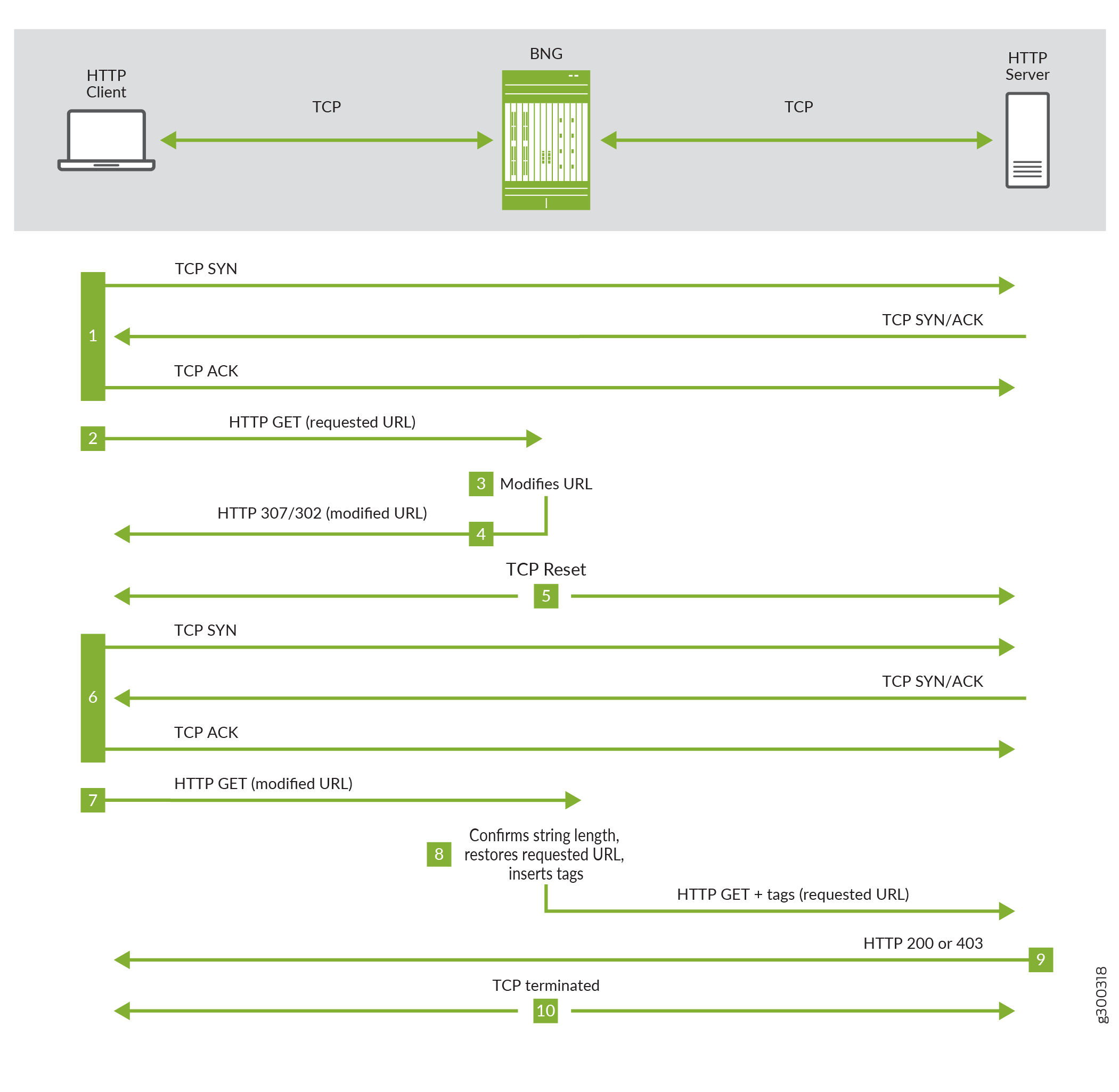 Tag Insertion for HTTP Redirect Message Flow.