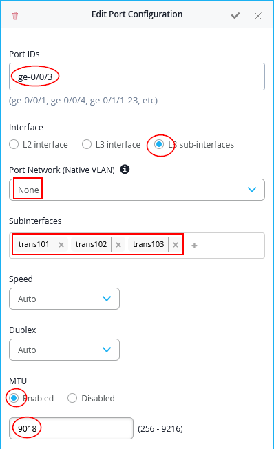 Transport VLANs Port configuration for first WAN-Router