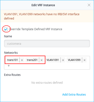 VRF1 with added transport VLANs