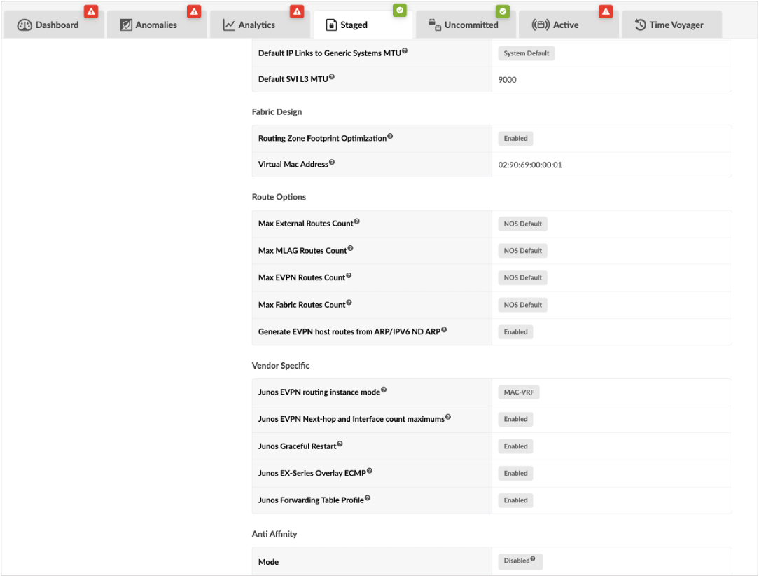 Figure 16: Apstra Fabric Policy Settings