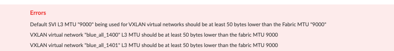 Figure 17: Apstra error for MTU lower on Fabric links to SVI L3 links