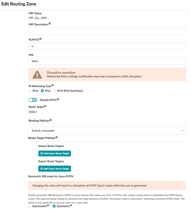 Figure 12: Routing Zone (VRF) for JCNR for a Tenant
