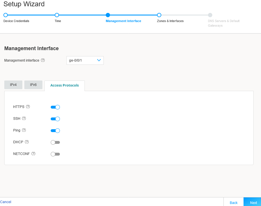 J-Web Setup Wizard Access Protocols