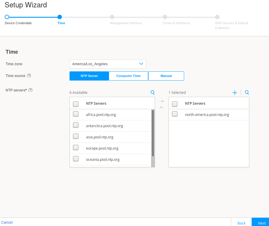 J-Web Setup Wizard Time Servers
