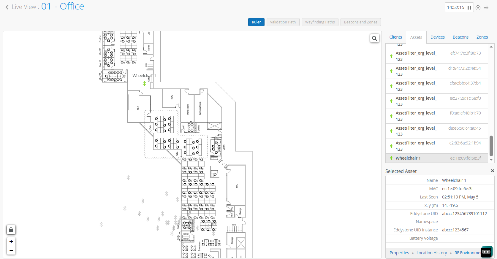 Live View page showing the floorplan and an icon labeled Wheelchair