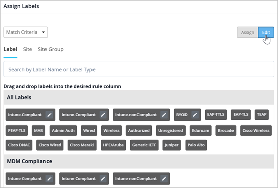 Edit Button and Pencil Icons in the Assign Labels Side Panel