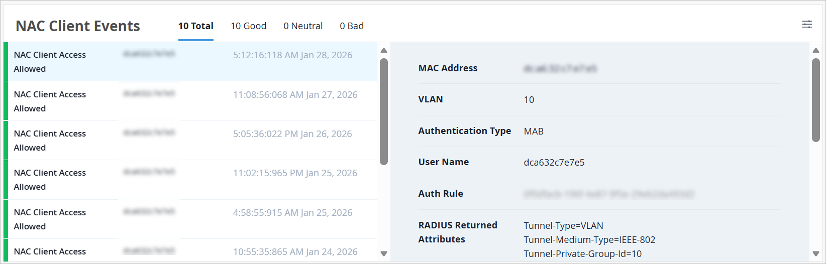 Example NAT Client Event on the Insights Page