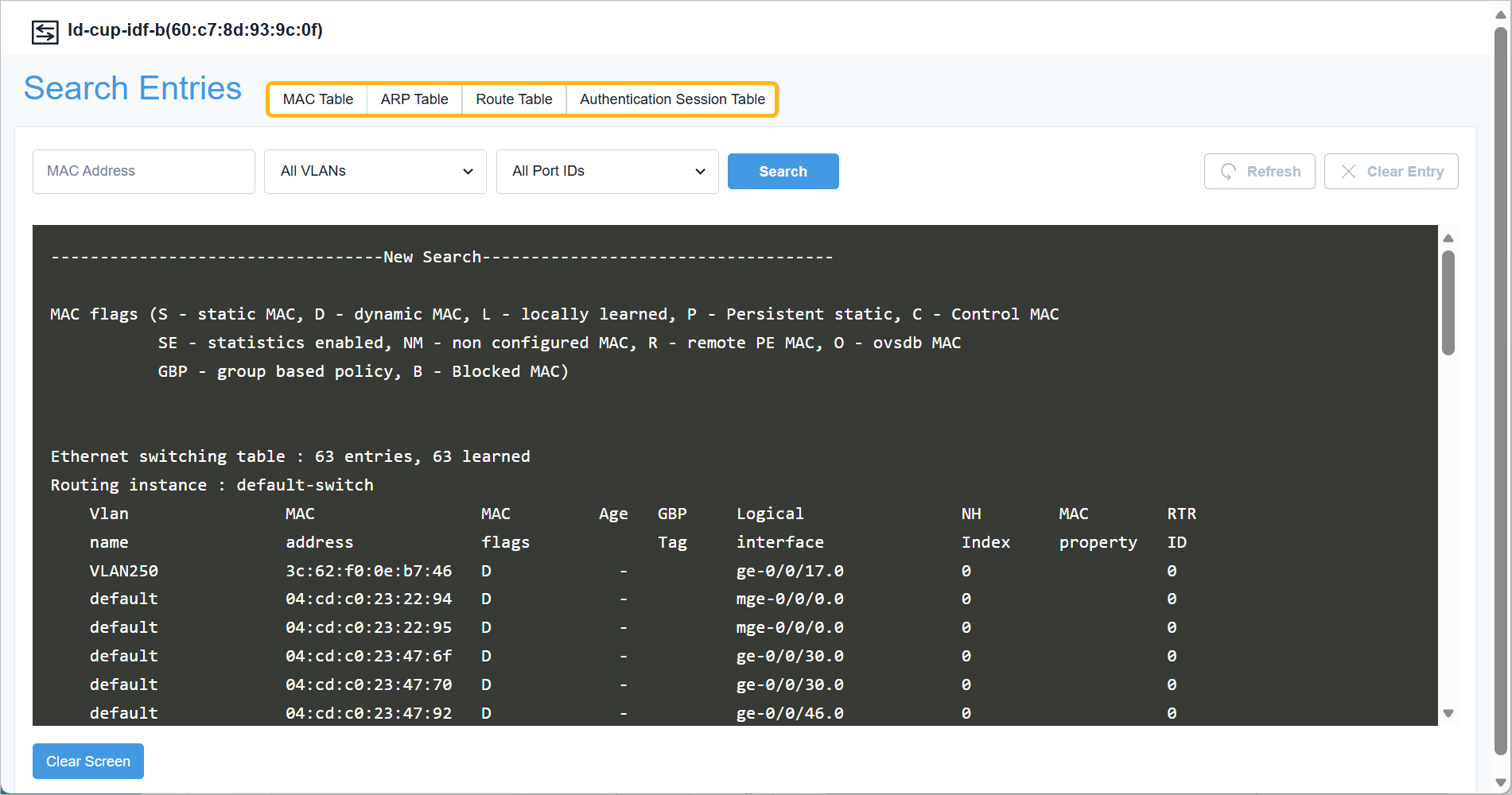 Search Example for MAC Table