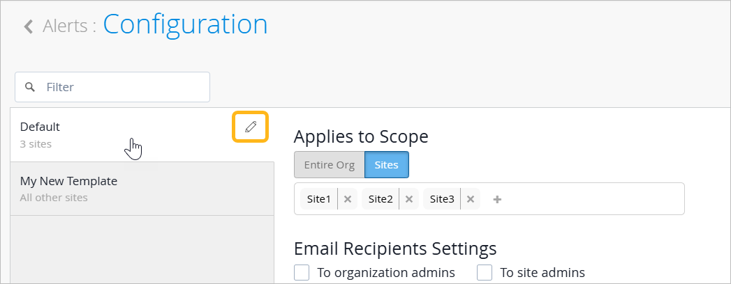 Location of the pencil icon to edit the template name