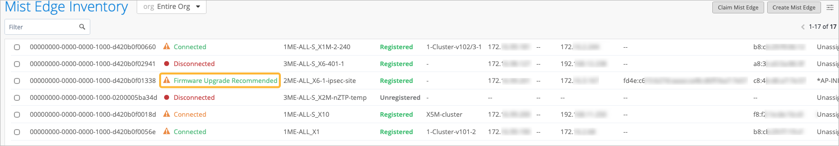 New version of firmware available for Mist Edge device